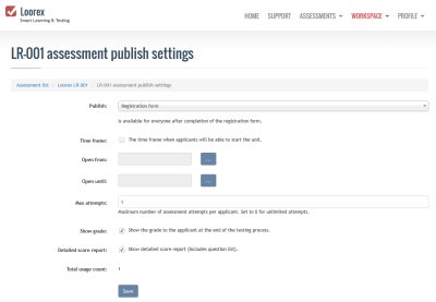 Assessment publish settings