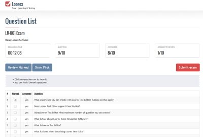 Testing process: question list